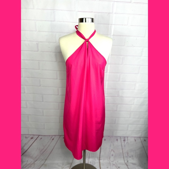 👗💖NWT🤩 |•SHEILAY•| Pink Rayon Keyhole Tie Around Neck Dress Size M 17.5" PTP - Picture 2 of 8